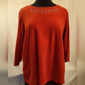 Studio Works Woman Rusty/Red 3/4 Sleeve Crewneck Tunic  - Sz 2x